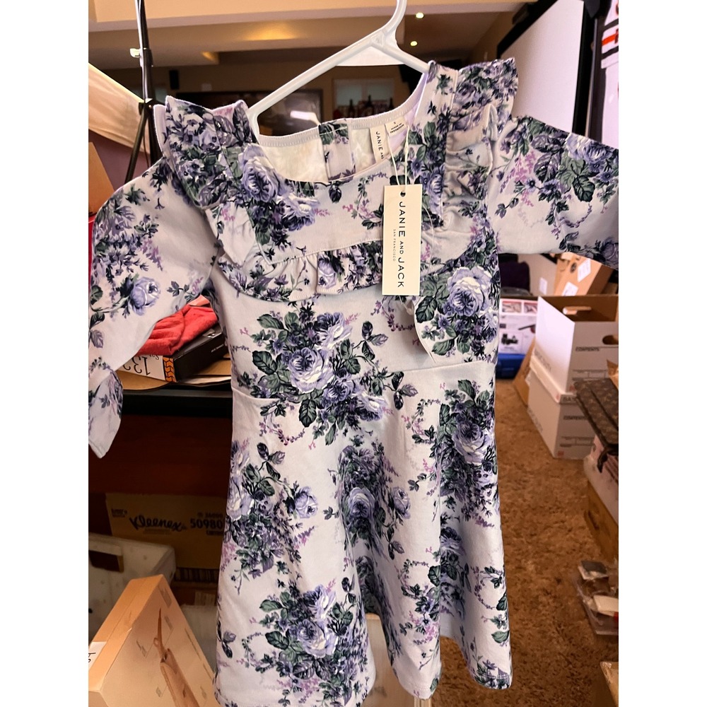 Janie and Jack Lilac Floral Ponte Dress Girls Size 10 NEW with Tags Long Sleeve - Picture 2 of 5